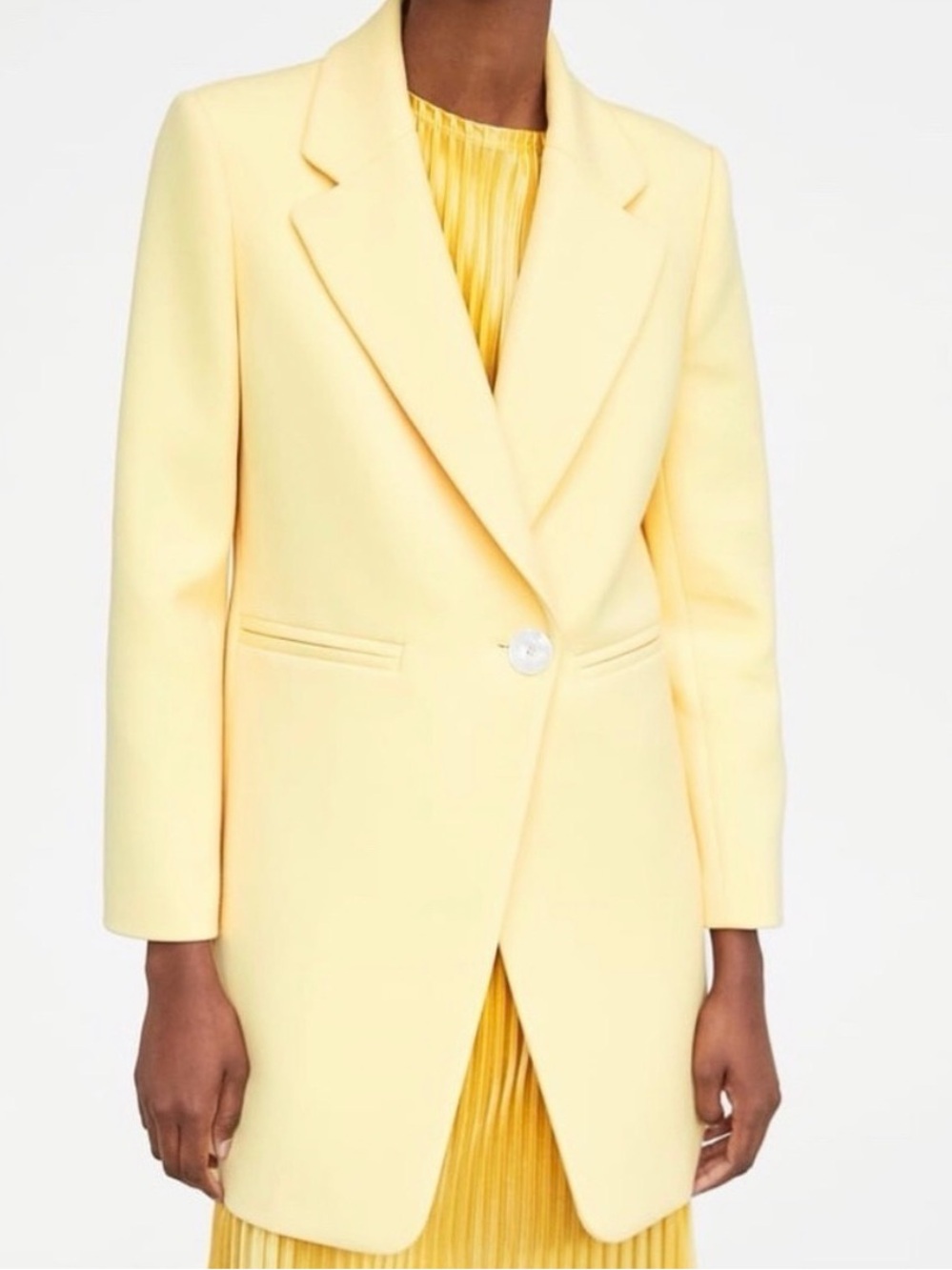 NWT Zara Woman Yellow Polyester Blend Long Blazer Jacket Size M, Retail  $129
